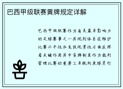 巴西甲级联赛黄牌规定详解
